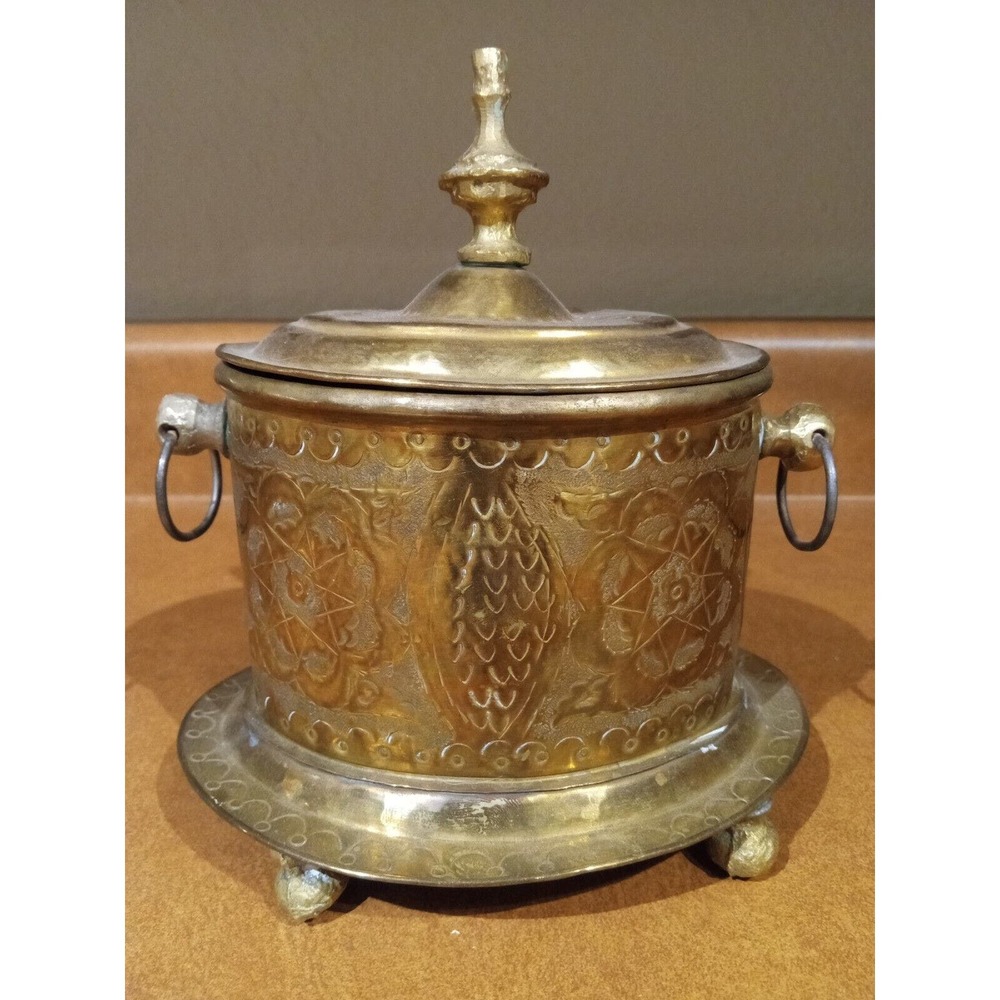 Vintage Moroccan Brass Box Tea Caddy Islamic Morocco Design Old Decoration